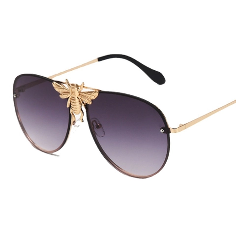 Gafas De Sol Aviador Moda Marco De Metal Lentes Degradados Decoración Abeja Protección UV400 Retro