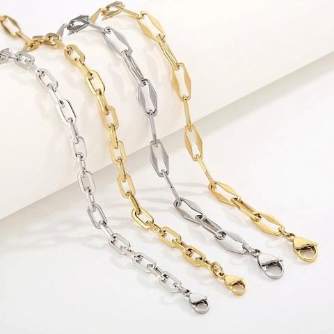 Stainless Steel Paperclip Chain Necklace Geometric Interlocking Link Minimalist Versatile Layering Jewelry For Women
