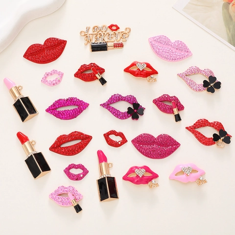 Labios Lápiz Labial Esmalte Aleación Broche Charms Diamante Imitación DIY Joyas Funda Teléfono Accesorios Zapatos Moda Lindo Niñas