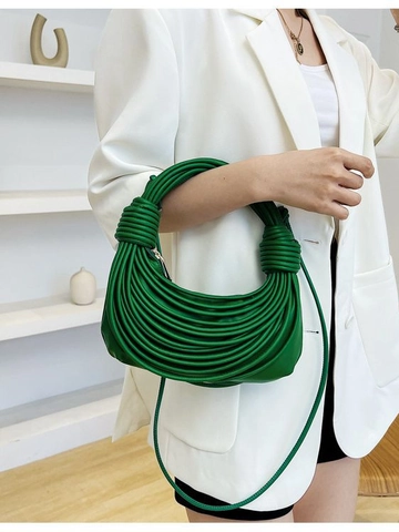 Women PU Leather Knot Shoulder Bag Braided Spiral Tube Half Moon Underarm Handbag Fashion Versatile Streetwear