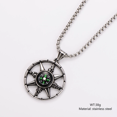 Vintage Compass Pendant Necklace Stainless Steel Star Nautical Retro Outdoor Survival Jewelry For Men Women Accessory