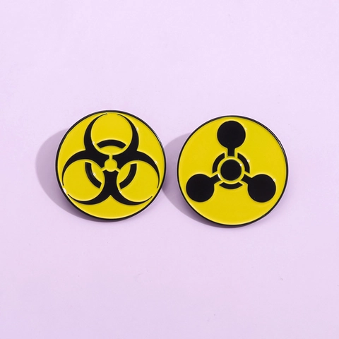 Broche Redondo de Aleación Esmalte Con Símbolo de Riesgo Biológico y Químico Amarillo Negro Insignia de Advertencia Geométrica Para Accesorios de Ropa