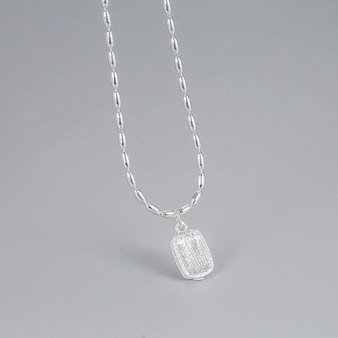 Collana Con Pendente Rettangolare in Argento Sterling S925 per Donna Stile Francese Minimalista Placcato Oro 18K Catena a Clavicola