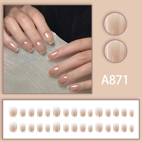 Unghie Finte Press On Francesi Quadrate Perla Artificialto Luccicante Rosa Nude Sfumato Elegante Semplice Moda Punte Per Unghie Artificiali Donne Quotidiano