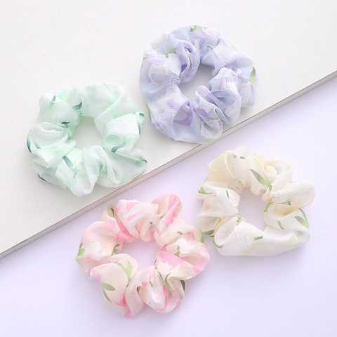 Chiffon Floral Scrunchies Elastische Haargummis Frischer Französischer Stil Haarschmuck Für Damen Mädchen