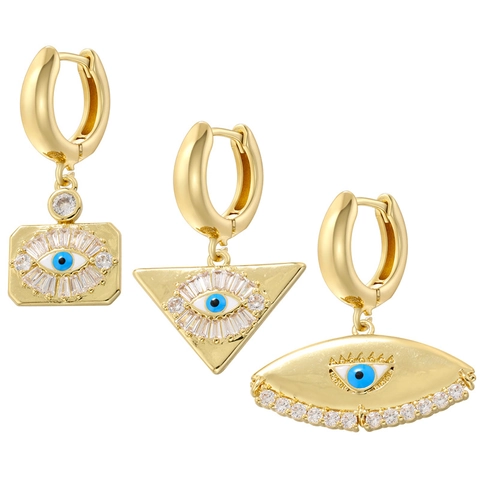 Pendientes Colgantes de Ojo Turco Creativos Geométricos de Cobre Circonia Chapado en Oro Plata Pendientes para Mujer Joyería de Moda
