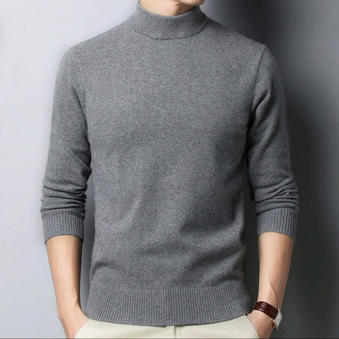 Hauts en Maille à Col Montant pour Hommes Couleur Unie Pull à Manches Longues Chaud Coupe Ajustée Business Décontracté