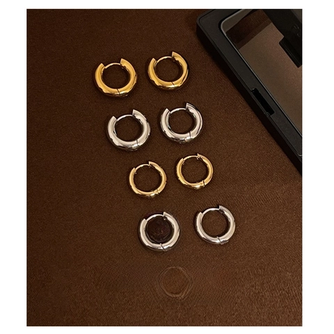 Orecchini A Cerchio Spessi Placcati Oro 18K Acciaio Al Titanio Lucidato Minimalista Geometrico Per Donna Uomo