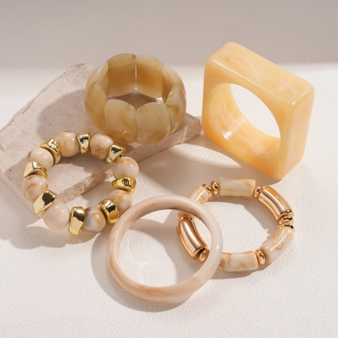 Bohemian Bangle Bracelet Resin Acrylic Alloy Marble Texture Geometric Square Round Vintage Elegant Jewelry For Women