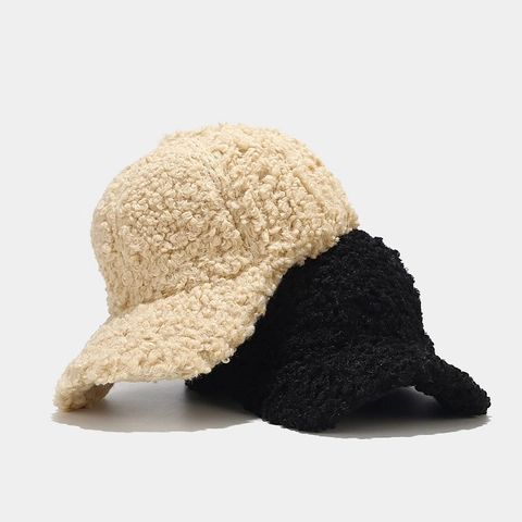 Cappello Da Baseball In Pile Di Agnello Caldo Ispessito Inverno Esterno Chic Colore Solido Cappello Regolabile Donna Uomo