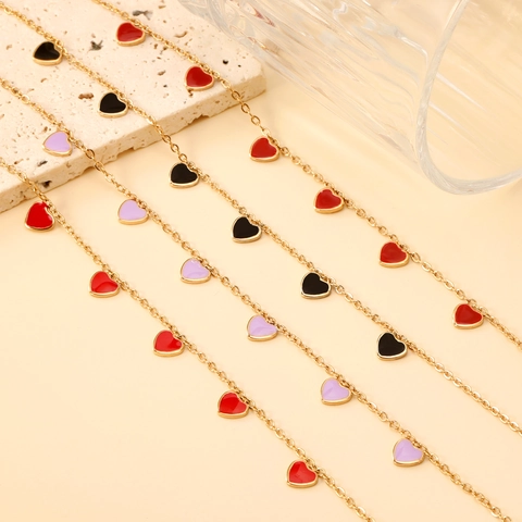 Cavigliera con Ciondolo a Cuore in Acciaio Inossidabile Oro Argento Placcato Smalto Cuore Goccia d'Olio Regolabile Gioielli da Spiaggia Estivi da Donna