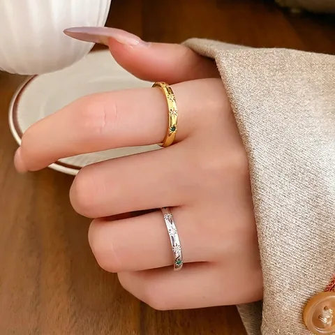 Sternenmuster Zirkonia Regenbogen Kupfer Ringe Verstellbare Geometrische Offene Band Schmuck Für Frauen Minimalistischer Modischer Luxusstil