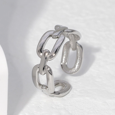 Stainless Steel Chain Link Open Ring Adjustable Minimalist Polished Geometric Jewelry For Women Couples