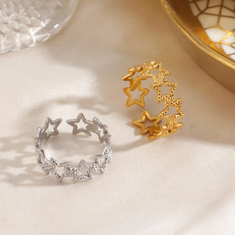 Anillo De Estrella Hueca De Acero Inoxidable Para Mujer Geométrico Ajustable Abierto Joyería De Moda Minimalista