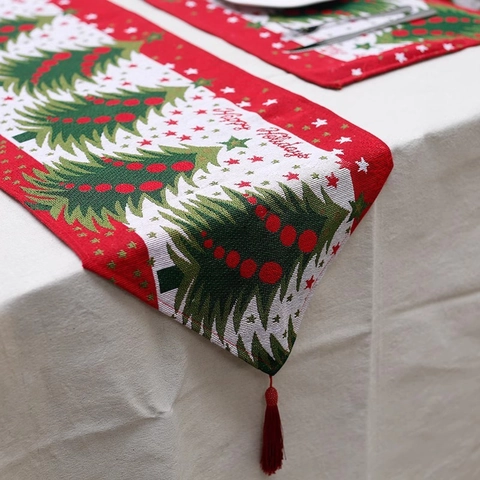 Camino De Mesa Navidad Algodón Lino Jacquard Borlas Festivas Decoración De Mesa Fiesta Muñeco De Nieve Papá Noel