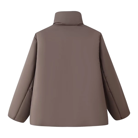 Women Casual Stand Collar Long Sleeve Puffer Jacket Loose Hidden Button Solid Color Warm Winter Cotton Padded Coat Outwear