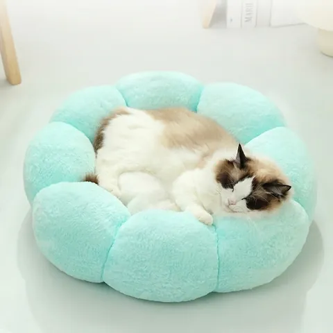 Flower Shaped Pet Bed Soft Long Plush Cat Nest Warm Dog Sofa With Non Slip Bottom For Indoor Small Pets