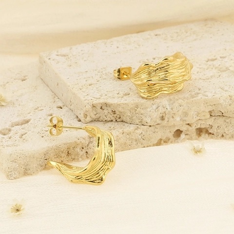 Orecchini In Acciaio Inossidabile Texture Rugosa Irregolare Cavo Forma C Geometrico Retrò Per Donne