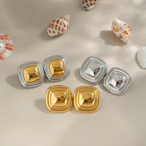 Square Stud Earrings Stainless Steel Geometric Waterproof Hypoallergenic Vintage Luxury Fashion Jewelry For Women Men