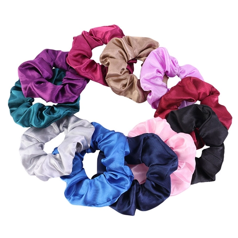 Satin Scrunchies Solid Color Satin Like Elastic Hair Ties Elegant Simple Hair Accessories For Women Girls