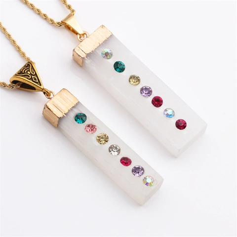 Collana Pendente Chakra Pilastro Cristallo Bianco Lega Strass Catena Corda Acciaio Inossidabile Gioielli Moda Donne
