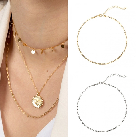 Paperclip Chain Necklace 925 Sterling Silver Minimalist Geometric Choker Adjustable Link Jewelry For Women