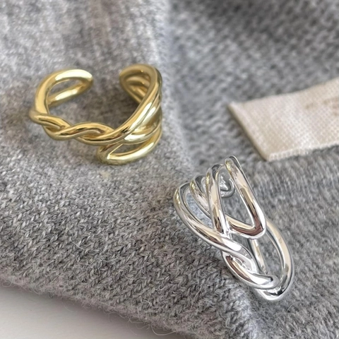 925 Sterling Silver Ring Multilayer Irregular Cross Line Adjustable Minimalist Geometric Fashion Jewelry