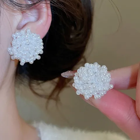 Blumen Cluster Imitation Künstliche Perle Ohrstecker Mit 925 Sterling Silber Ohrstecker Retro Eleganter Schmuck Für Frauen
