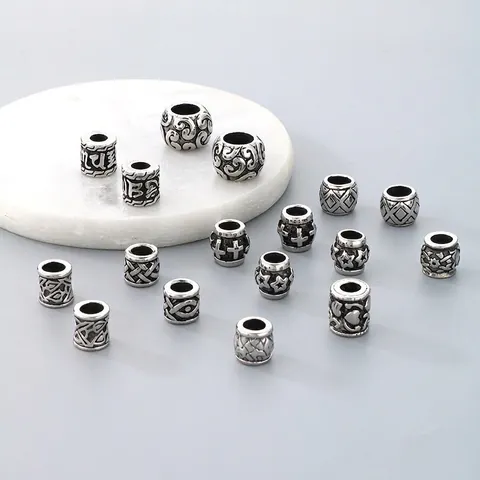 Perline Distanziatrici Vintage In Acciaio Inossidabile Con Foro Grande Perline A Colonna Con Motivo A Croce Stella Per DIY
