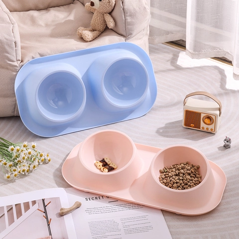 Gamelle Double Pour Animaux Acier Inoxydable Plastique Amovible Antidérapante Station De Nourriture Et Eau Pour Chats Chiens