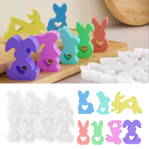 Easter Bunny Silicone Mold Heart Shaped Rabbit DIY Resin Plaster Candle Making Tool Kitchen Baking Accessory