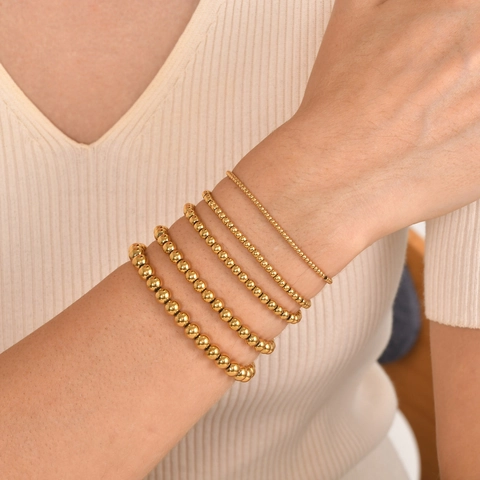 Minimalist Gold Round Ball Bead Bracelets Stainless Steel Polished Stackable Fashion Jewelry For Women Elegant Simple