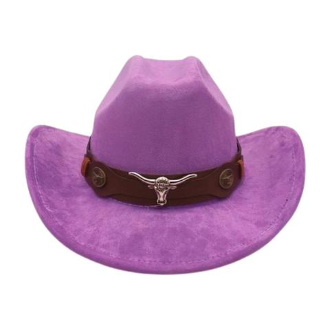 Vintage Western Cowboyhut Für Damen Herren Wildleder Ethno Fedora Hut Mit Stierkopf Metall Lederband Breitkrempiger Sonnenhut