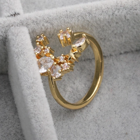Moon And Star Adjustable Ring Copper Micro Pave Zircon Elegant Fashion Jewelry For Women Gift Accessory