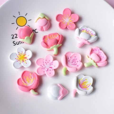 Resin Peach Blossom Sakura Flower Charms DIY Craft Accessories For Hair Clips Scrapbooking Fresh Style Jewelry Making