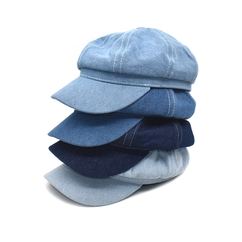 Vintage Denim Newsboy Cap Octagonal Retro Cotton Casual Sun Protection Headwear For Women Men Adjustable Cabbie Hat