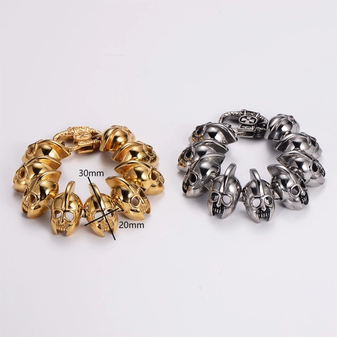 Bracciale Uomo Acciaio Inossidabile 316L Elmo Gladiatore Spartano Teschio Punk Gotico Vintage Gioielli Hip Hop
