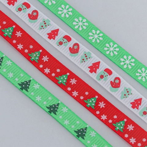 Nastro Grosgrain Natalizio Poliestere Stampato Regalo Nastro Artigianale Alberi Fiocchi Di Neve Rosso Verde Bianco