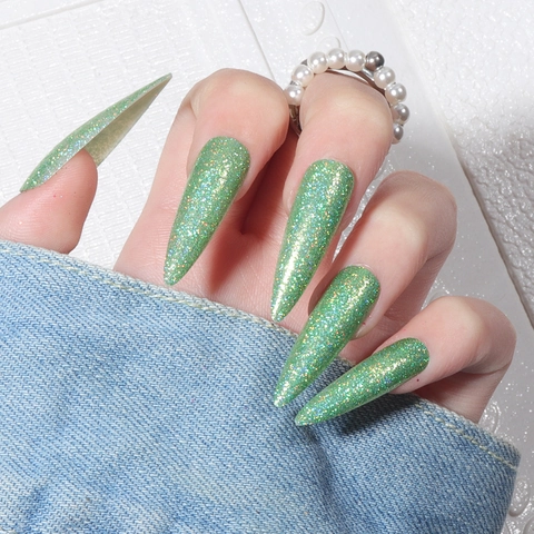 Lange Stiletto Press On Nägel Holografischer Laser Glitzer Künstliche Fingernägel Tragbare Multisize Salon Qualität Maniküre