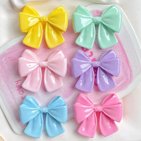 Colorful Bowknot Charms Resin Flatback Cabochons For DIY Hair Clips Shoe Decoration Stationery Accessories Glossy Sweet Style