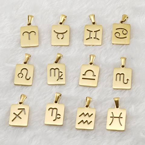 Collar Con Colgante De Signo Del Zodiaco Acero Inoxidable Chapado En Oro De 18K Cuadrado Hueco Joyería Para Mujeres Hombres