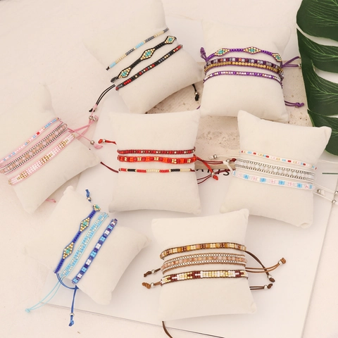 Bohemian Bracelets Crystal Seed Beads Handmade Woven Multi Layer Adjustable Ethnic Style Jewelry For Women