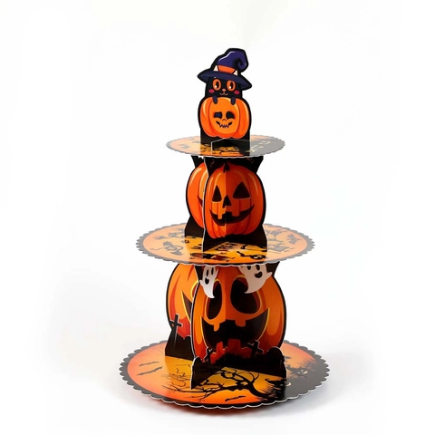 Halloween Paper Cake Stand 3 Tier Pumpkin Castle Ghost Design Printed Cardboard Cupcake Display Tray For Festive Party Decor