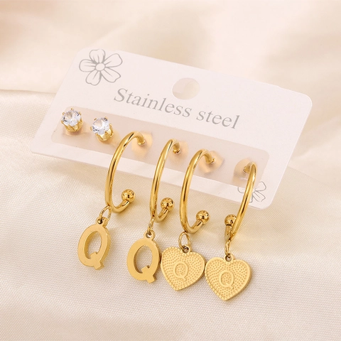 Mode Initiaal Hart Hoop Oorbellen Met Zirkoon Studs Roestvrij Staal Verguld Geometrische Sieraden Voor Vrouwen