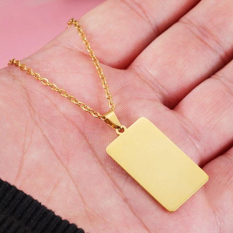 Minimalist Rectangular Pendant Necklace 304 Stainless Steel Mirror Polished Geometric Trendy Jewelry Gift For Women Men
