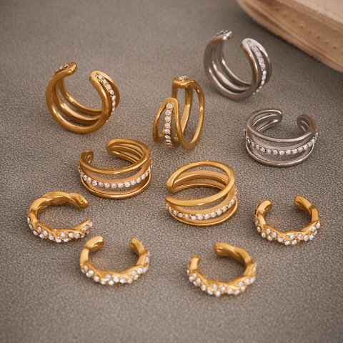 Stainless Steel Zirconia Twist Ear Cuffs For Women Fashion Non Piercing Multilayer Hoop Earrings Minimalist Jewelry Gift