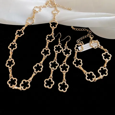 Collana Bracciale Orecchini Pendenti Fiore Cavo Lega Con Perno Argento Gioielli Moda Elegante Regalo Per Donne