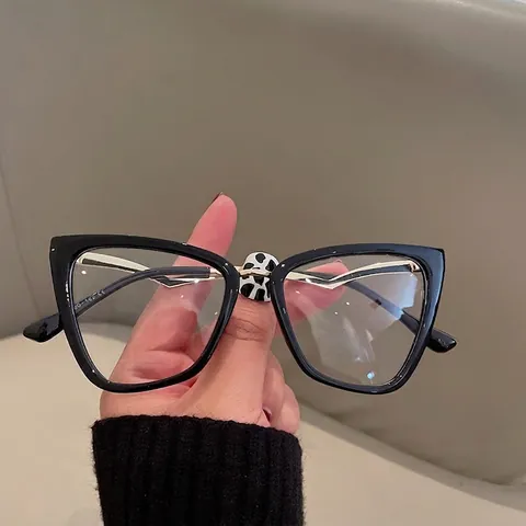 Gafas De Ojo De Gato Anti Luz Azul Para Mujer Montura De Metal Patas Onduladas Moda Retro Lentes Transparentes