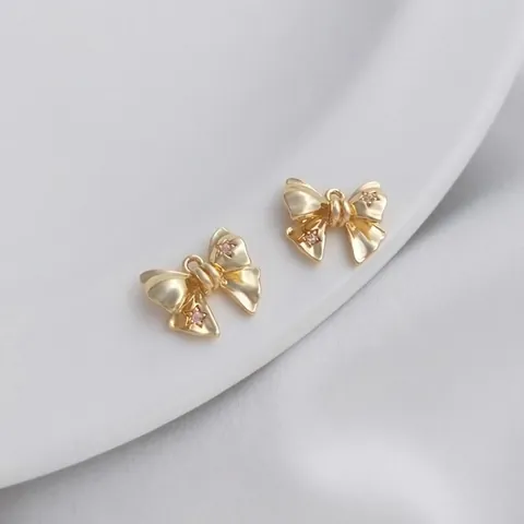 3D Bowknot Pendant Charm 14K Gold Plated Brass Cubic Zirconia DIY Handmade Jewelry Making Accessory For Earrings Bracelets