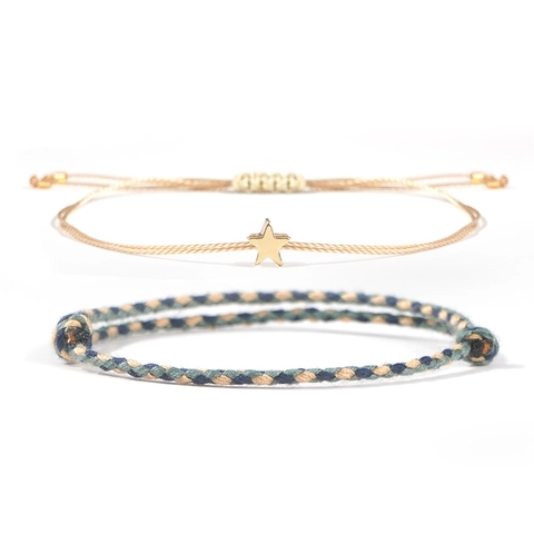 Handgefertigtes Geflochtenes Baumwollkordel-Armband Und Verstellbares Armband Mit Vergoldetem Sternanhänger Für Unisex